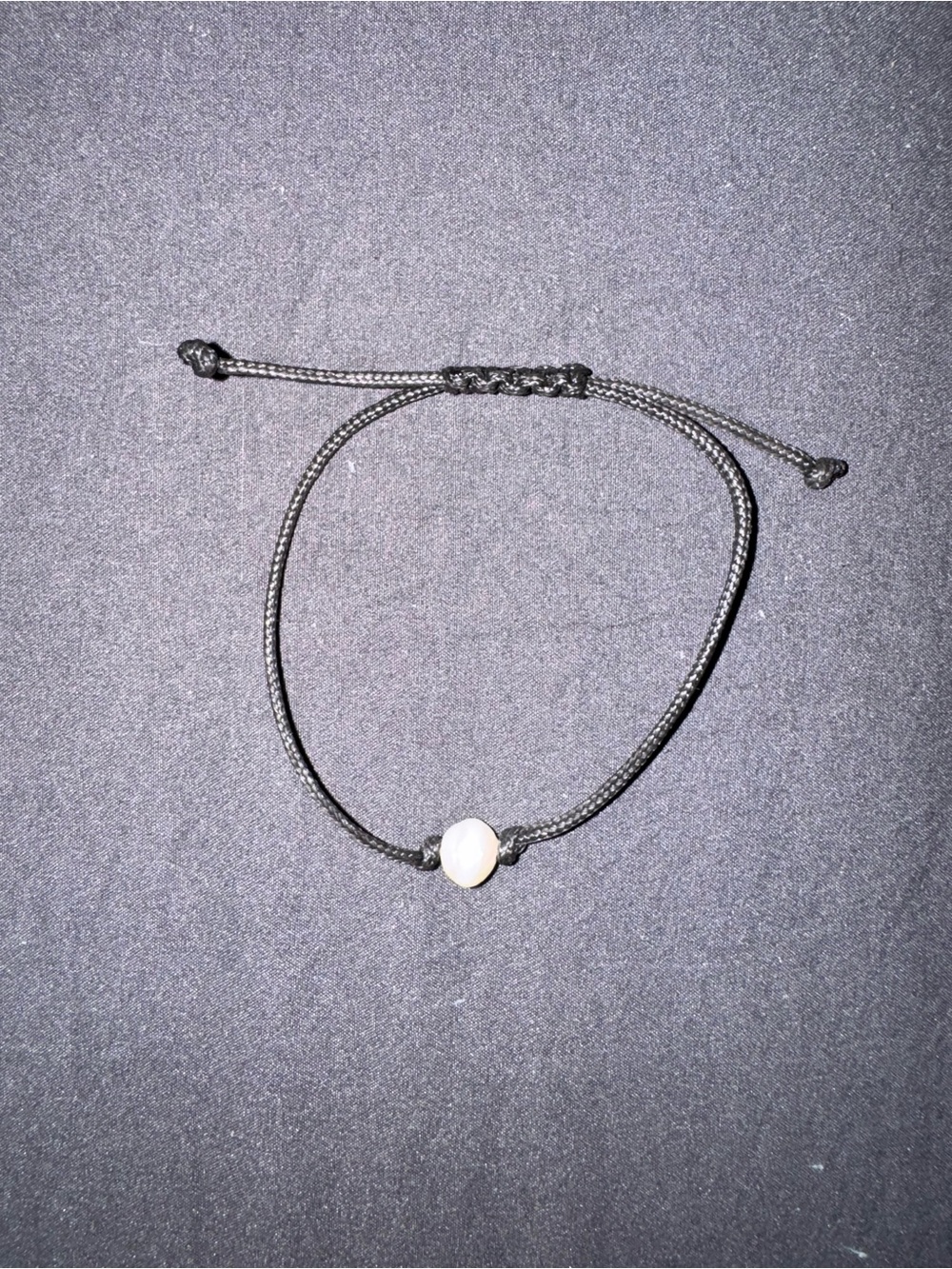 Adjustable Black Cord Bracelet with White Pearl Accent